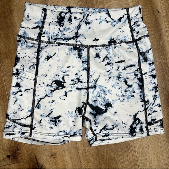 SHEIN Blue & White Bike Shorts High Waisted Small - Picture 1 of 10